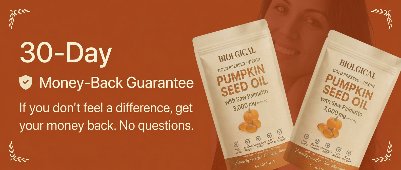 30-Day Money-Back Guarantee on Biolgical Pumpkin Seed Oil Softgels