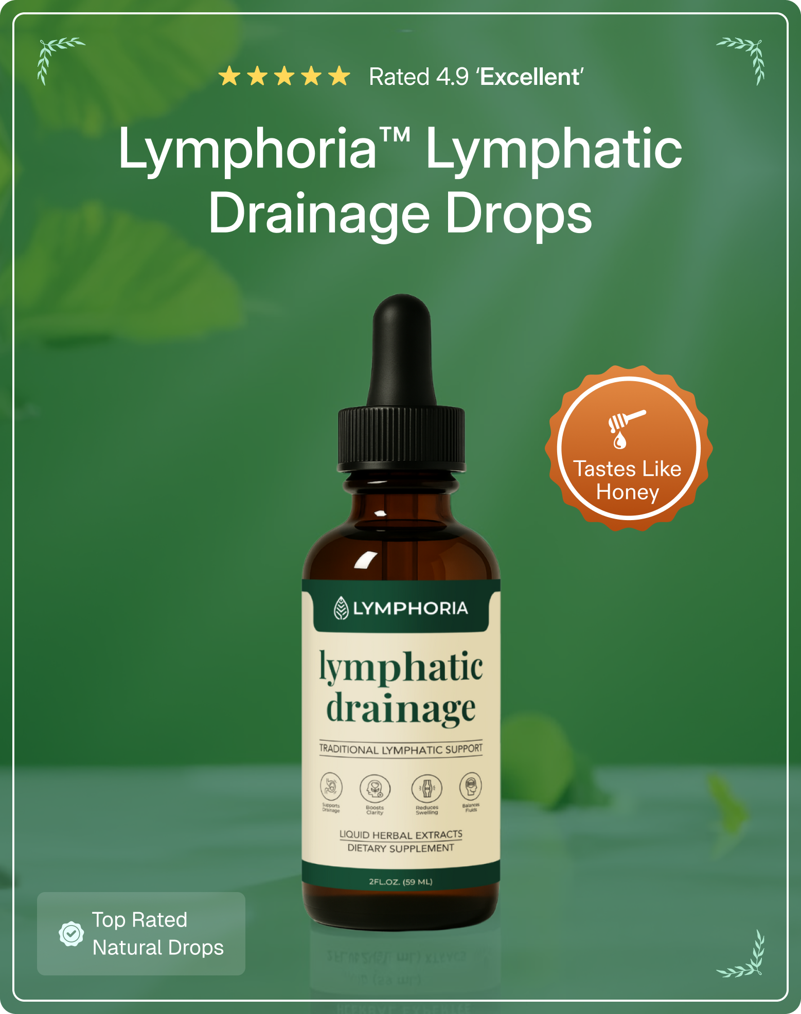 Biolgical Lymphatic Drainage Drops bottle with dropper on a green background