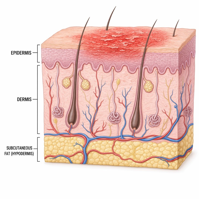Cross-section of inflamed skin